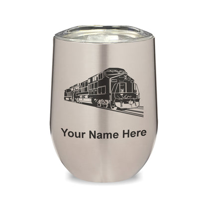 LaserGram Double Wall Stainless Steel Wine Glass, Freight Train, Personalized Engraving Included