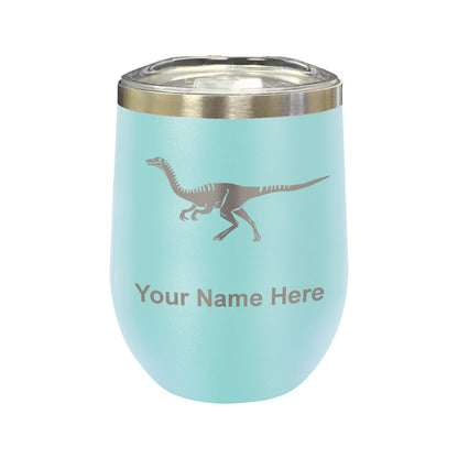 LaserGram Double Wall Stainless Steel Wine Glass, Gallimimus Dinosaur, Personalized Engraving Included