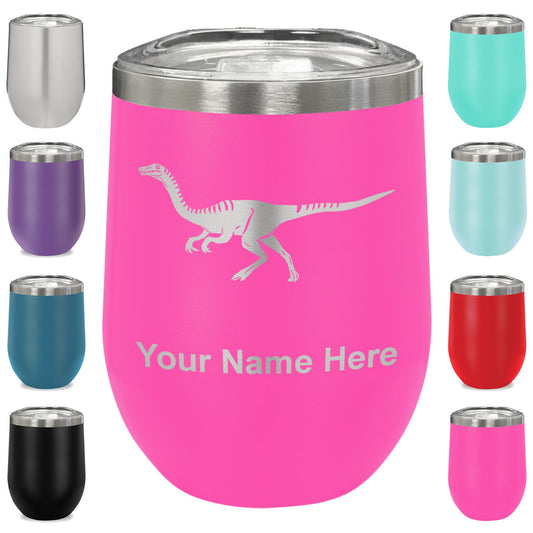 LaserGram Double Wall Stainless Steel Wine Glass, Gallimimus Dinosaur, Personalized Engraving Included