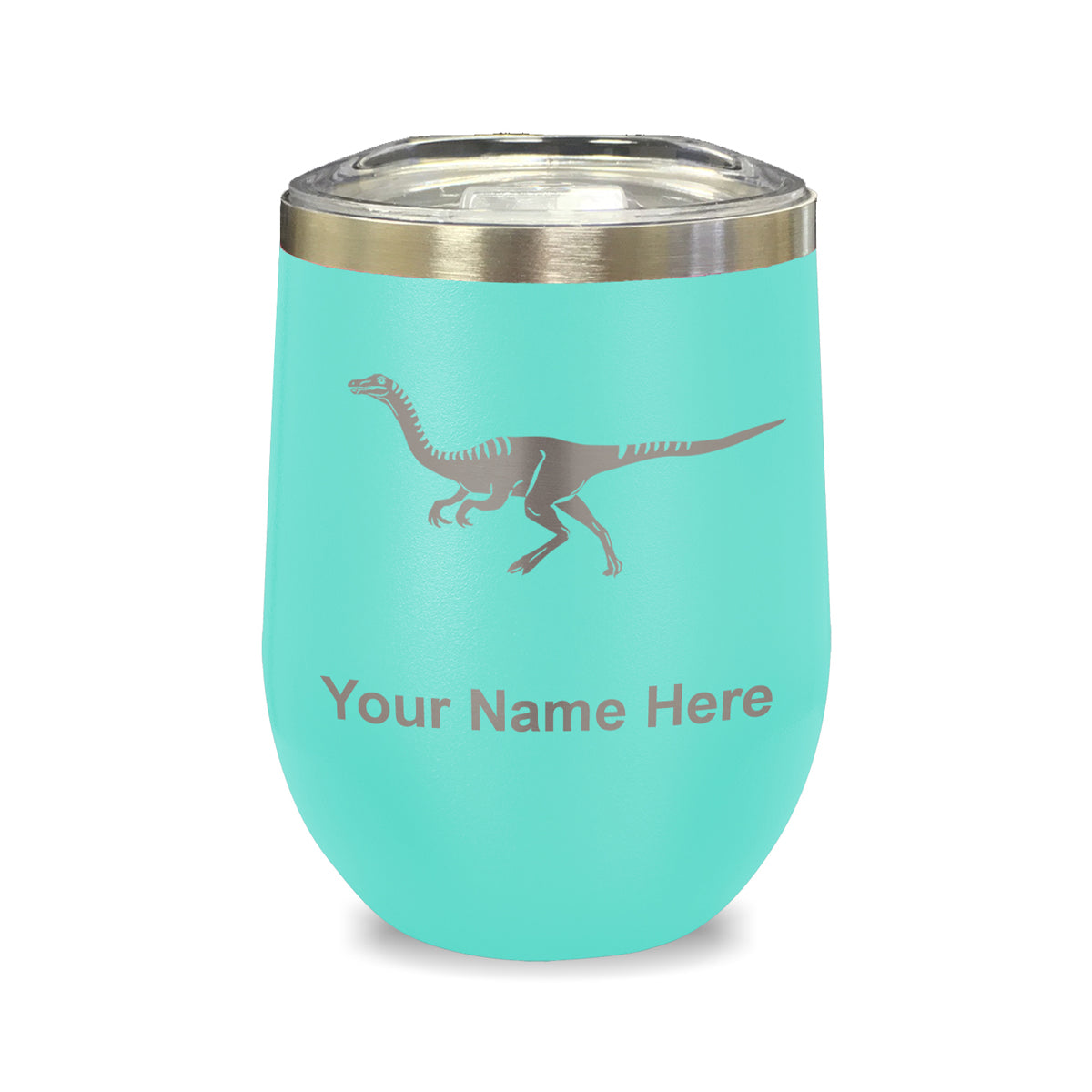 LaserGram Double Wall Stainless Steel Wine Glass, Gallimimus Dinosaur, Personalized Engraving Included