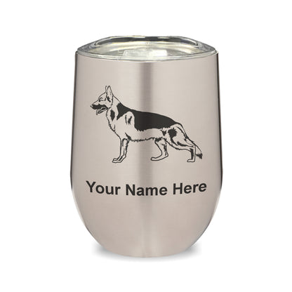 LaserGram Double Wall Stainless Steel Wine Glass, German Shepherd Dog, Personalized Engraving Included