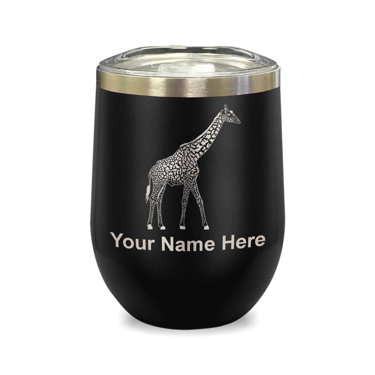 LaserGram Double Wall Stainless Steel Wine Glass, Giraffe, Personalized Engraving Included