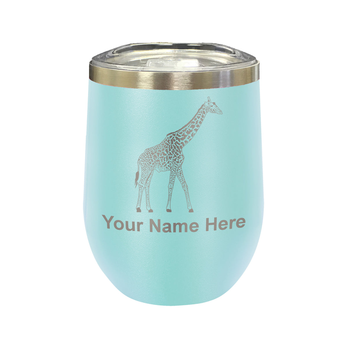 LaserGram Double Wall Stainless Steel Wine Glass, Giraffe, Personalized Engraving Included