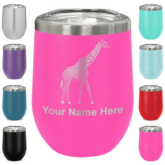 LaserGram Double Wall Stainless Steel Wine Glass, Giraffe, Personalized Engraving Included