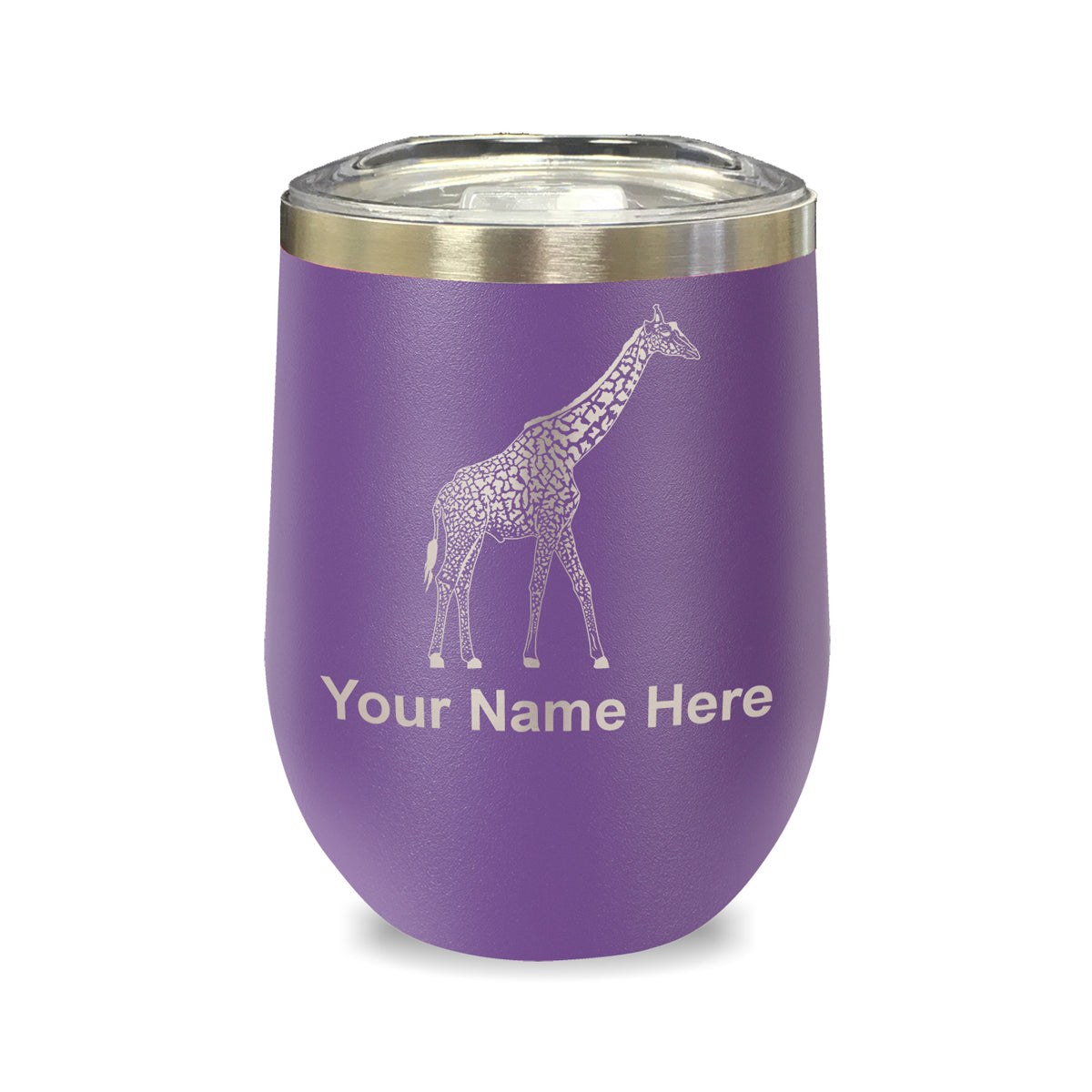 LaserGram Double Wall Stainless Steel Wine Glass, Giraffe, Personalized Engraving Included