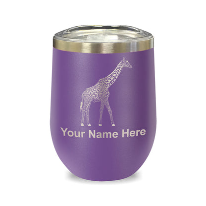 LaserGram Double Wall Stainless Steel Wine Glass, Giraffe, Personalized Engraving Included