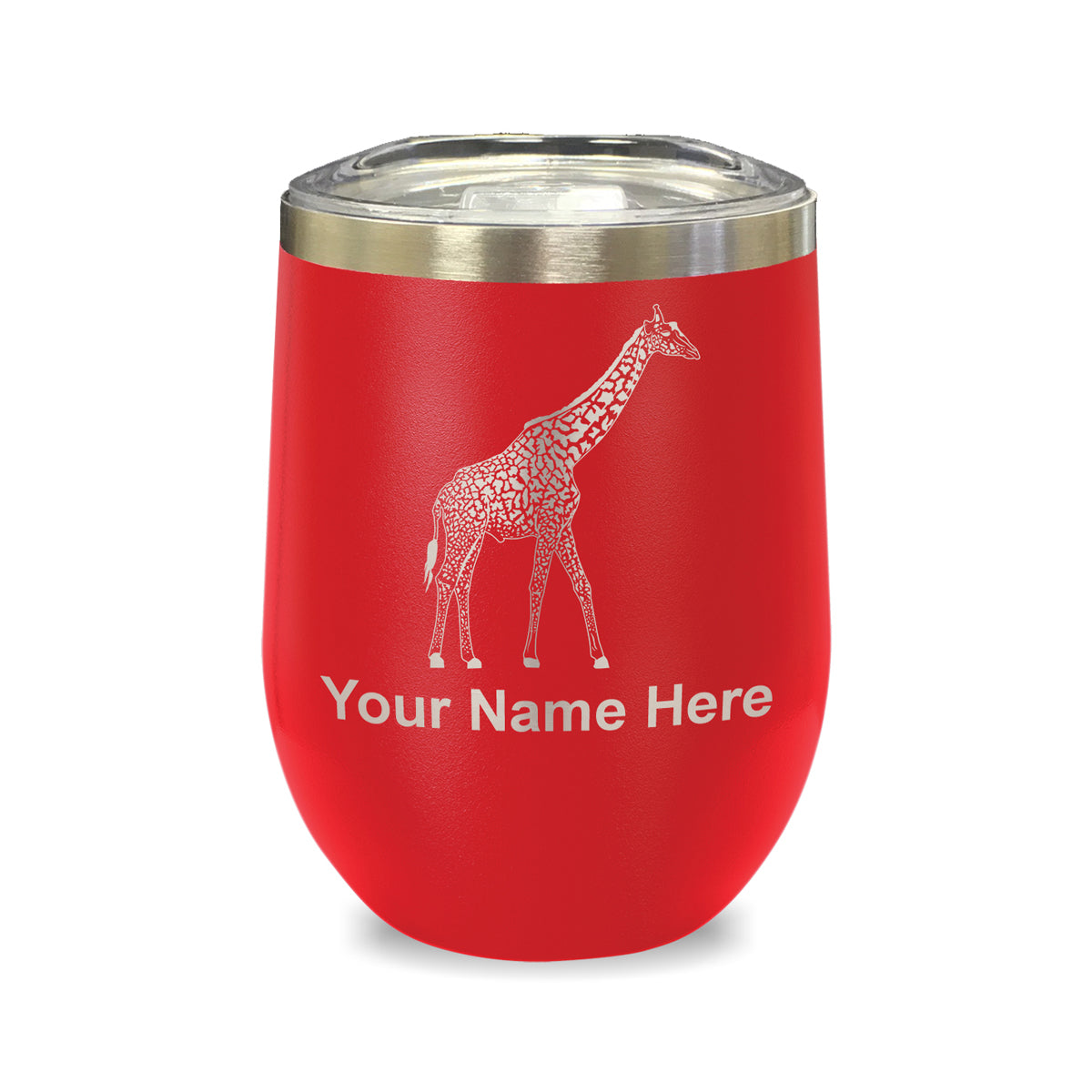 LaserGram Double Wall Stainless Steel Wine Glass, Giraffe, Personalized Engraving Included