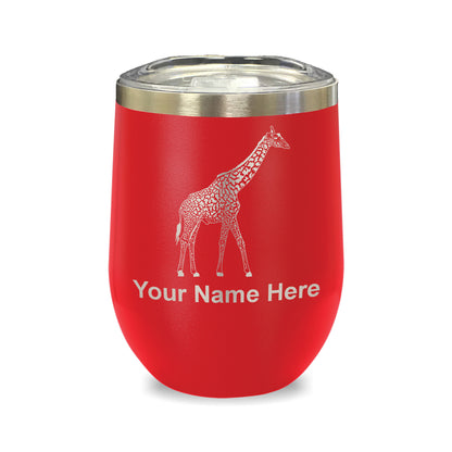 LaserGram Double Wall Stainless Steel Wine Glass, Giraffe, Personalized Engraving Included