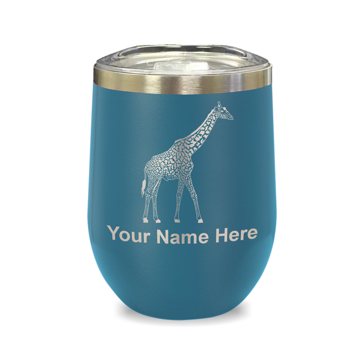 LaserGram Double Wall Stainless Steel Wine Glass, Giraffe, Personalized Engraving Included