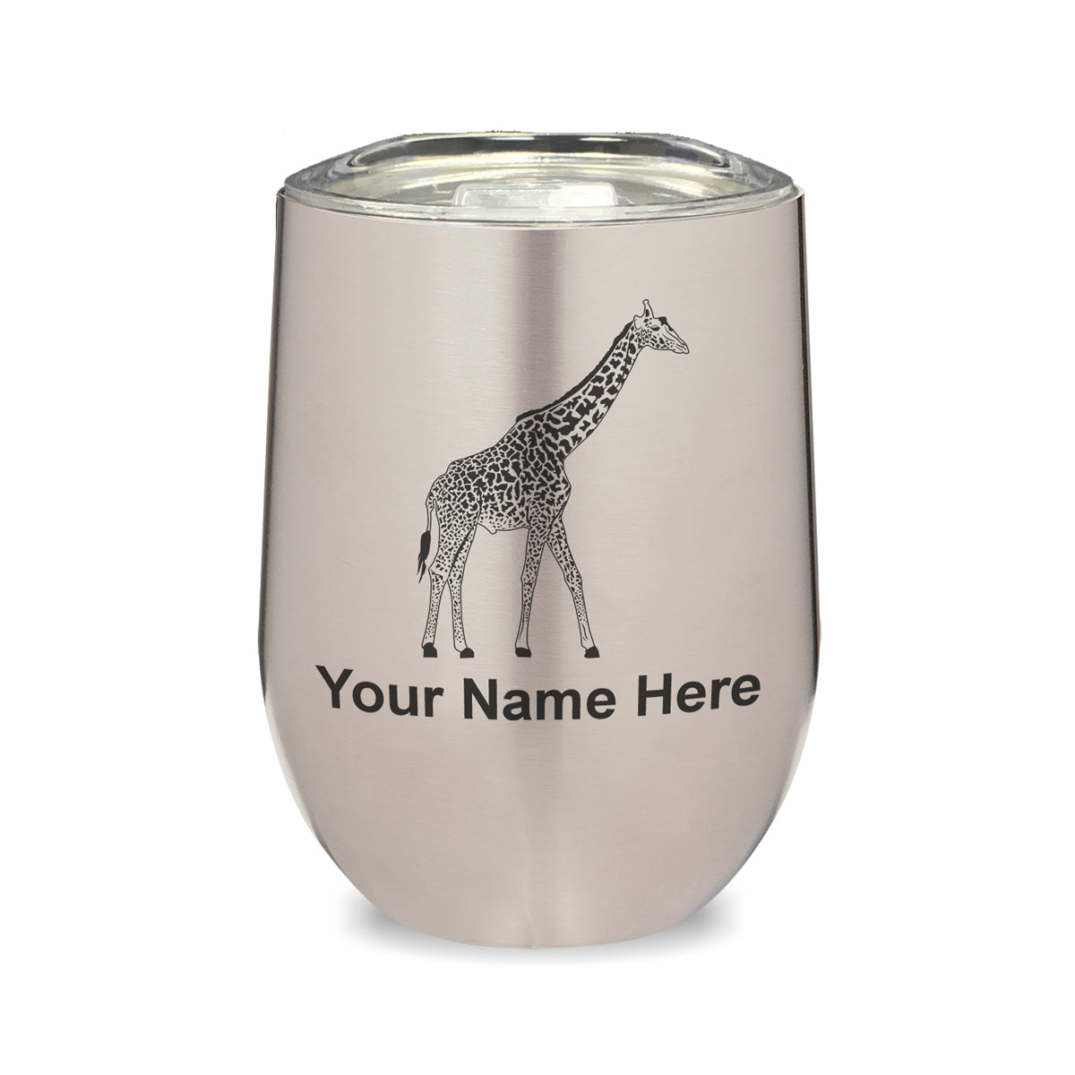 LaserGram Double Wall Stainless Steel Wine Glass, Giraffe, Personalized Engraving Included