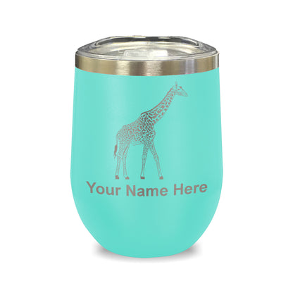 LaserGram Double Wall Stainless Steel Wine Glass, Giraffe, Personalized Engraving Included