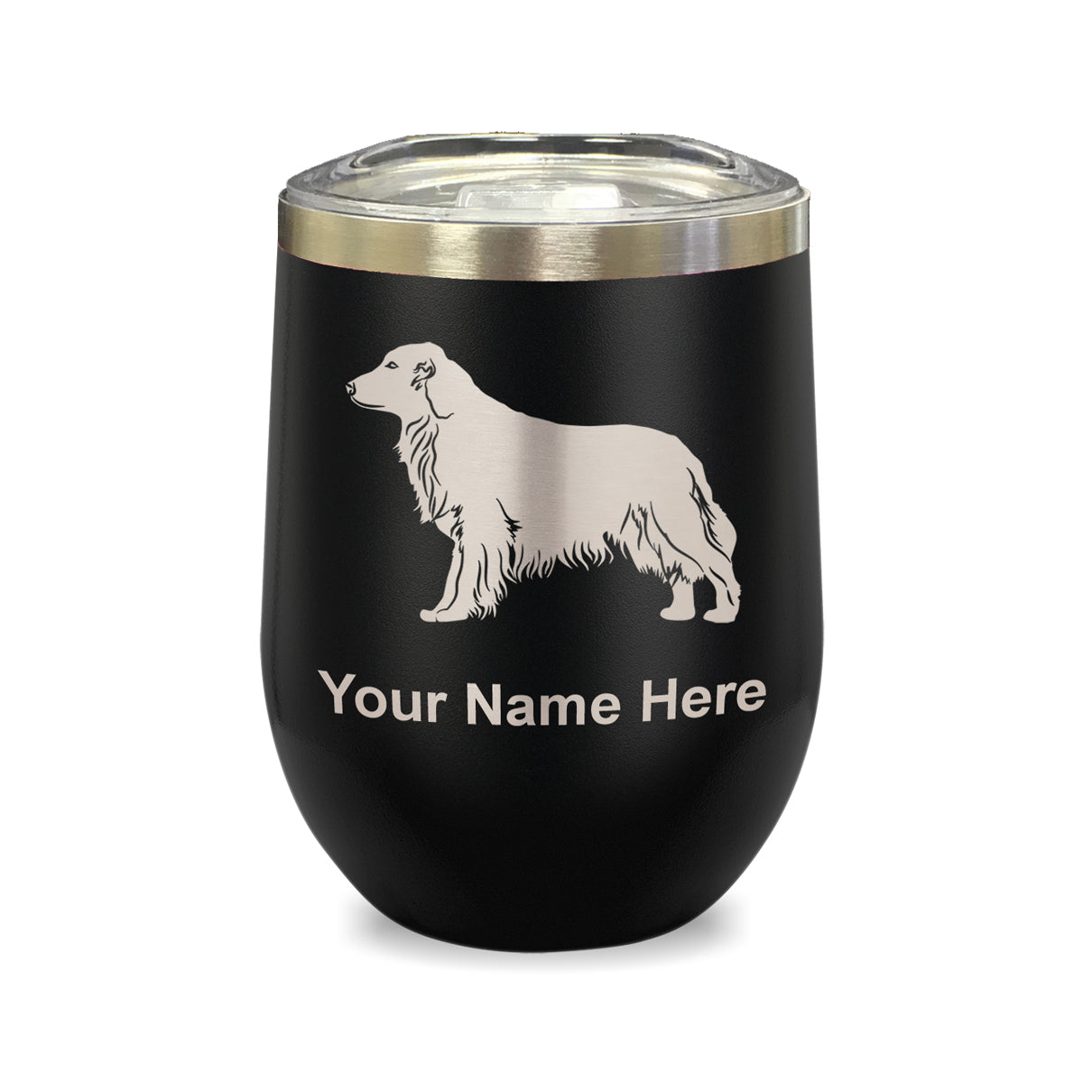 LaserGram Double Wall Stainless Steel Wine Glass, Golden Retriever Dog, Personalized Engraving Included