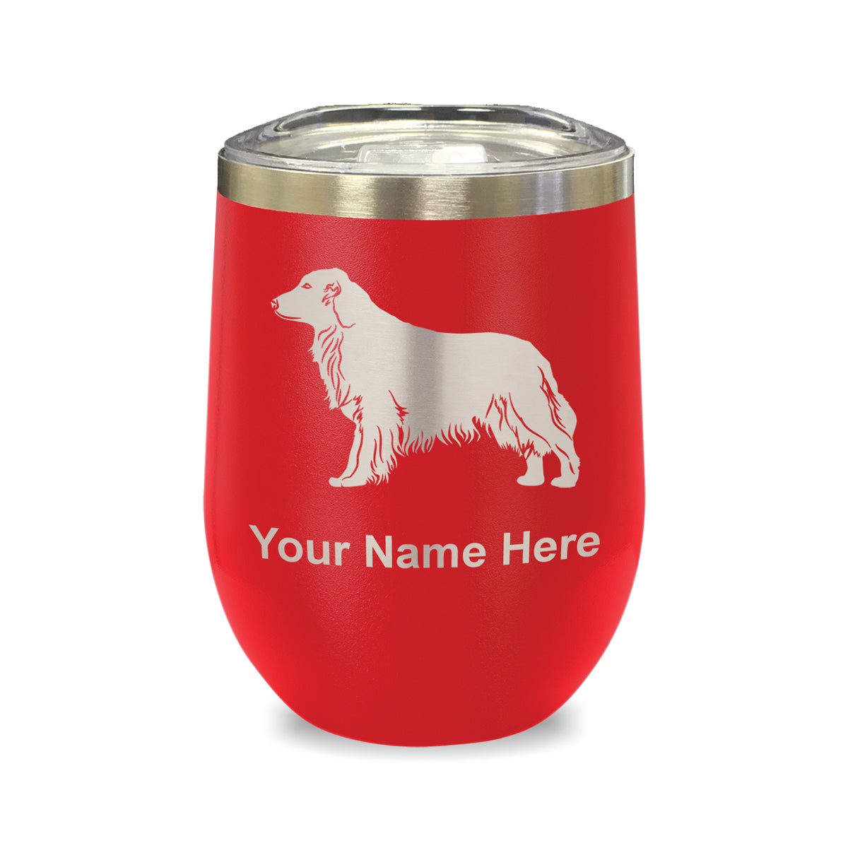 LaserGram Double Wall Stainless Steel Wine Glass, Golden Retriever Dog, Personalized Engraving Included