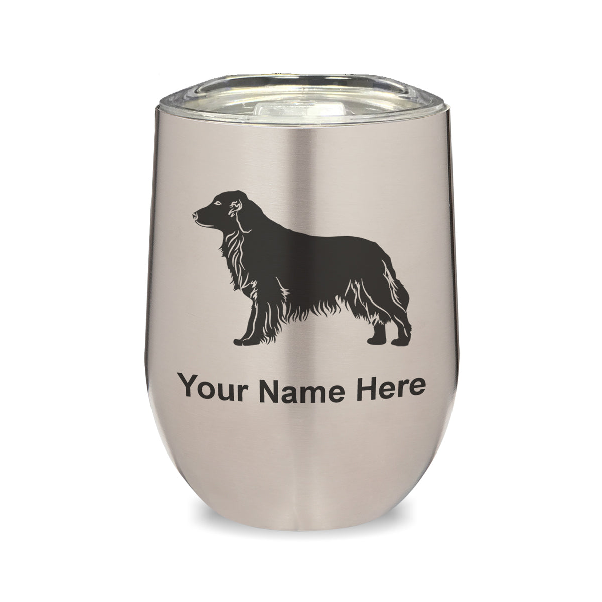 LaserGram Double Wall Stainless Steel Wine Glass, Golden Retriever Dog, Personalized Engraving Included