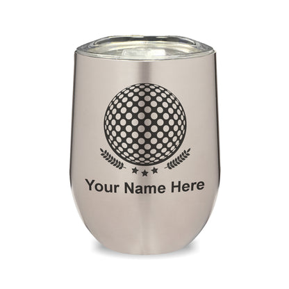 LaserGram Double Wall Stainless Steel Wine Glass, Golf Ball, Personalized Engraving Included