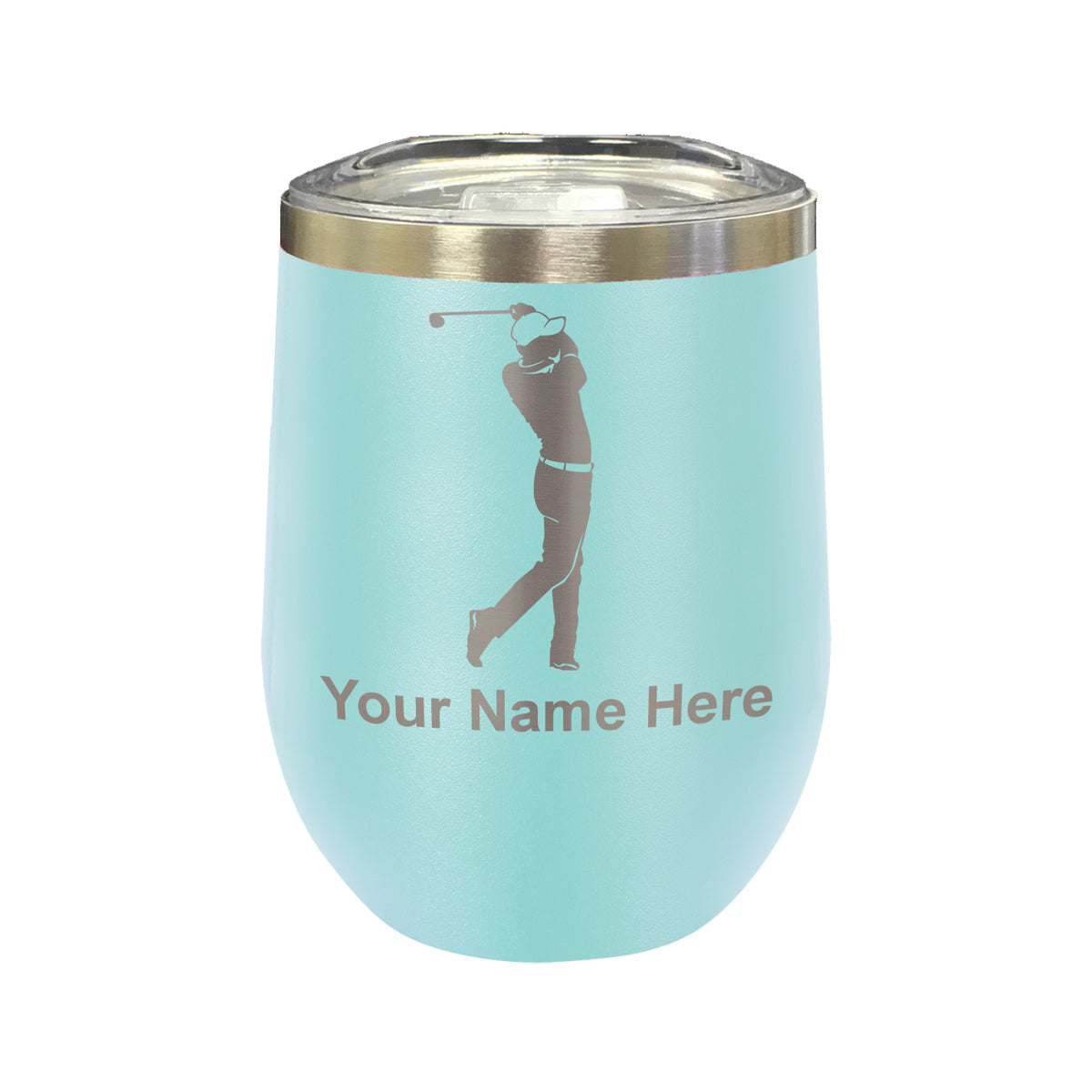 LaserGram Double Wall Stainless Steel Wine Glass, Golfer Golfing, Personalized Engraving Included