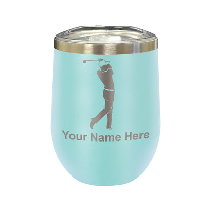 LaserGram Double Wall Stainless Steel Wine Glass, Golfer Golfing, Personalized Engraving Included