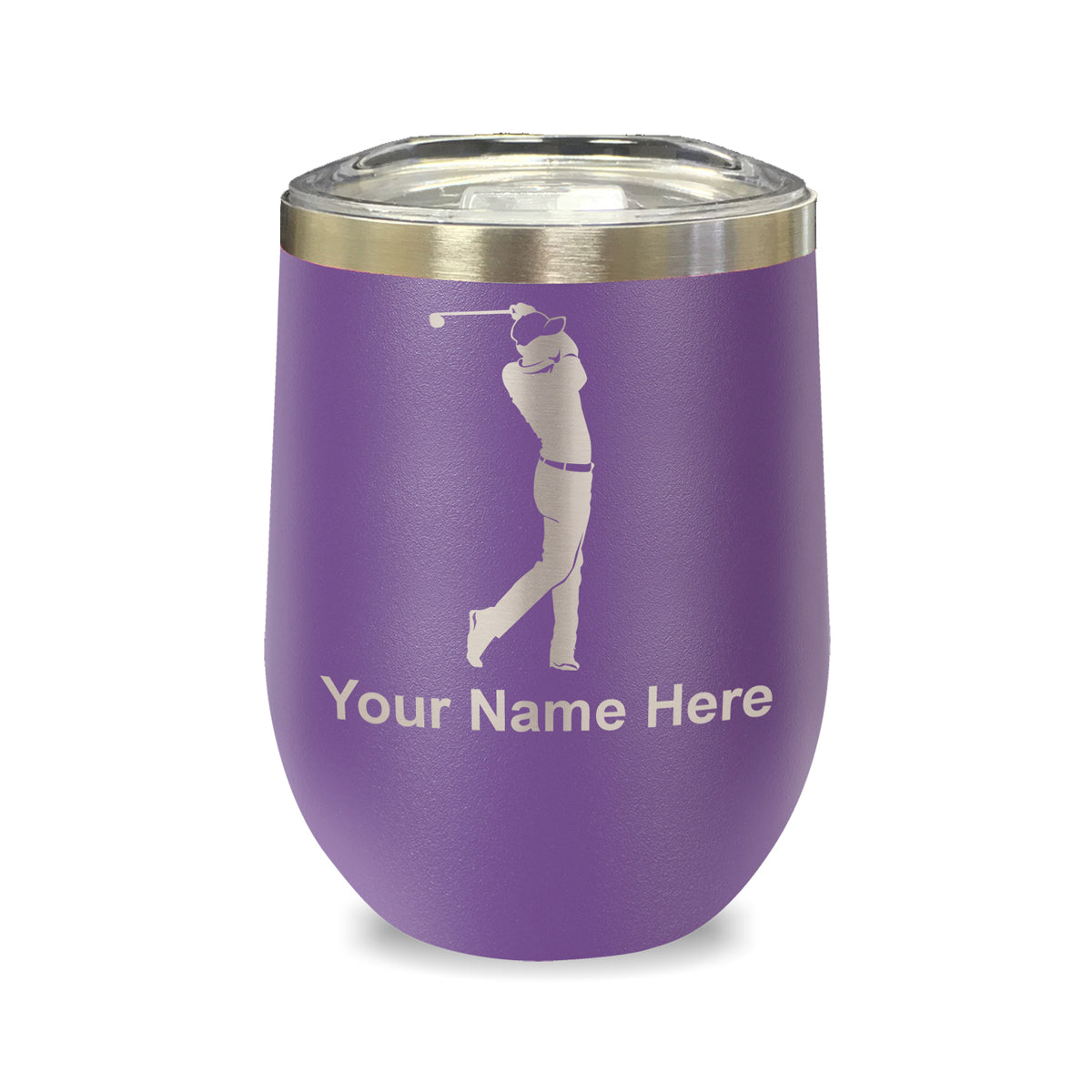 LaserGram Double Wall Stainless Steel Wine Glass, Golfer Golfing, Personalized Engraving Included