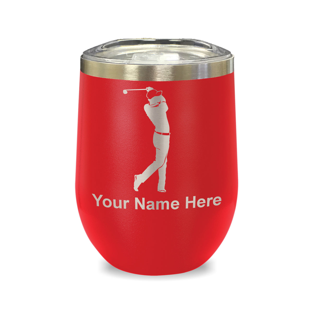 LaserGram Double Wall Stainless Steel Wine Glass, Golfer Golfing, Personalized Engraving Included