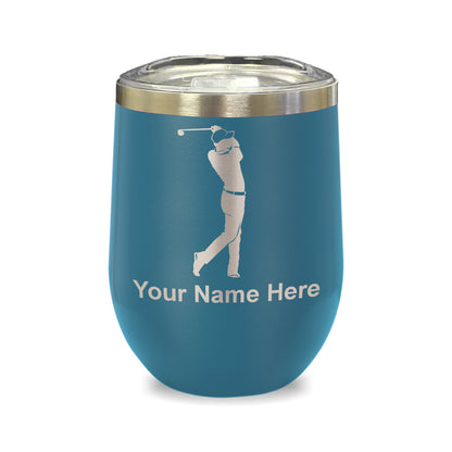 LaserGram Double Wall Stainless Steel Wine Glass, Golfer Golfing, Personalized Engraving Included