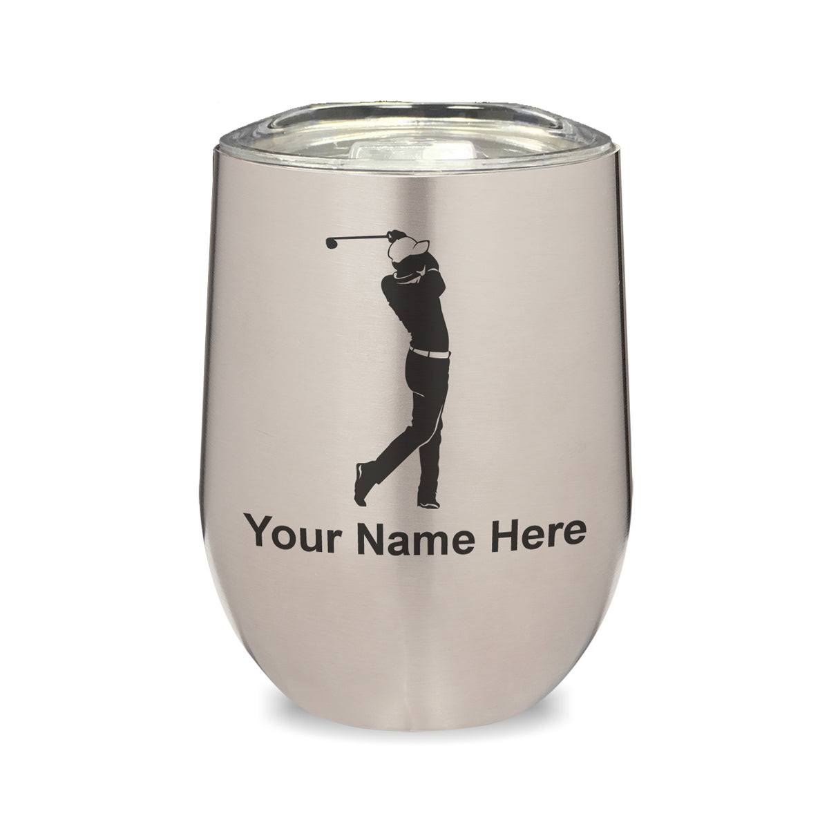 LaserGram Double Wall Stainless Steel Wine Glass, Golfer Golfing, Personalized Engraving Included