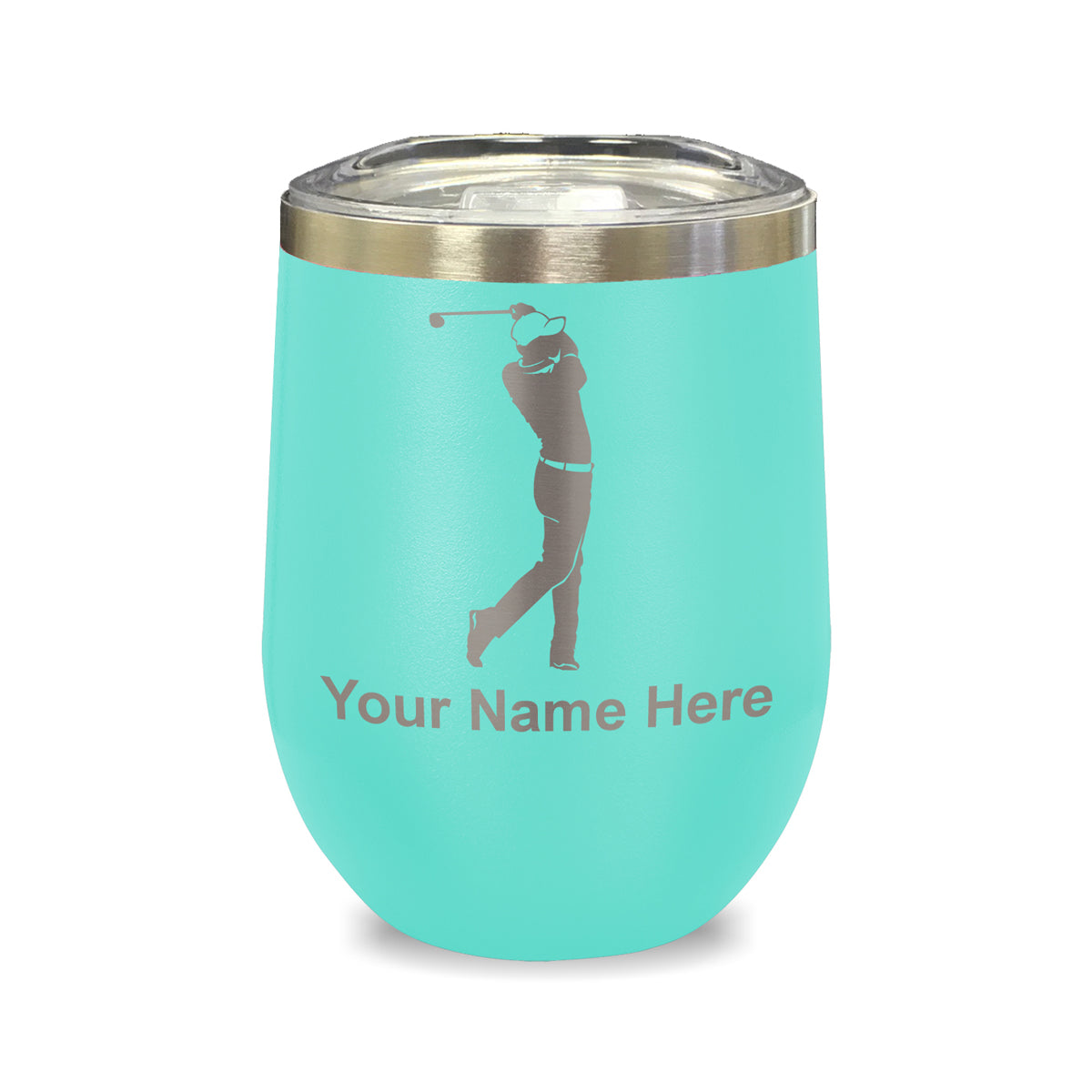 LaserGram Double Wall Stainless Steel Wine Glass, Golfer Golfing, Personalized Engraving Included