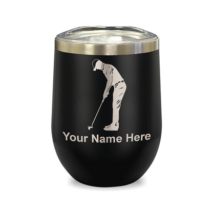 LaserGram Double Wall Stainless Steel Wine Glass, Golfer Putting, Personalized Engraving Included