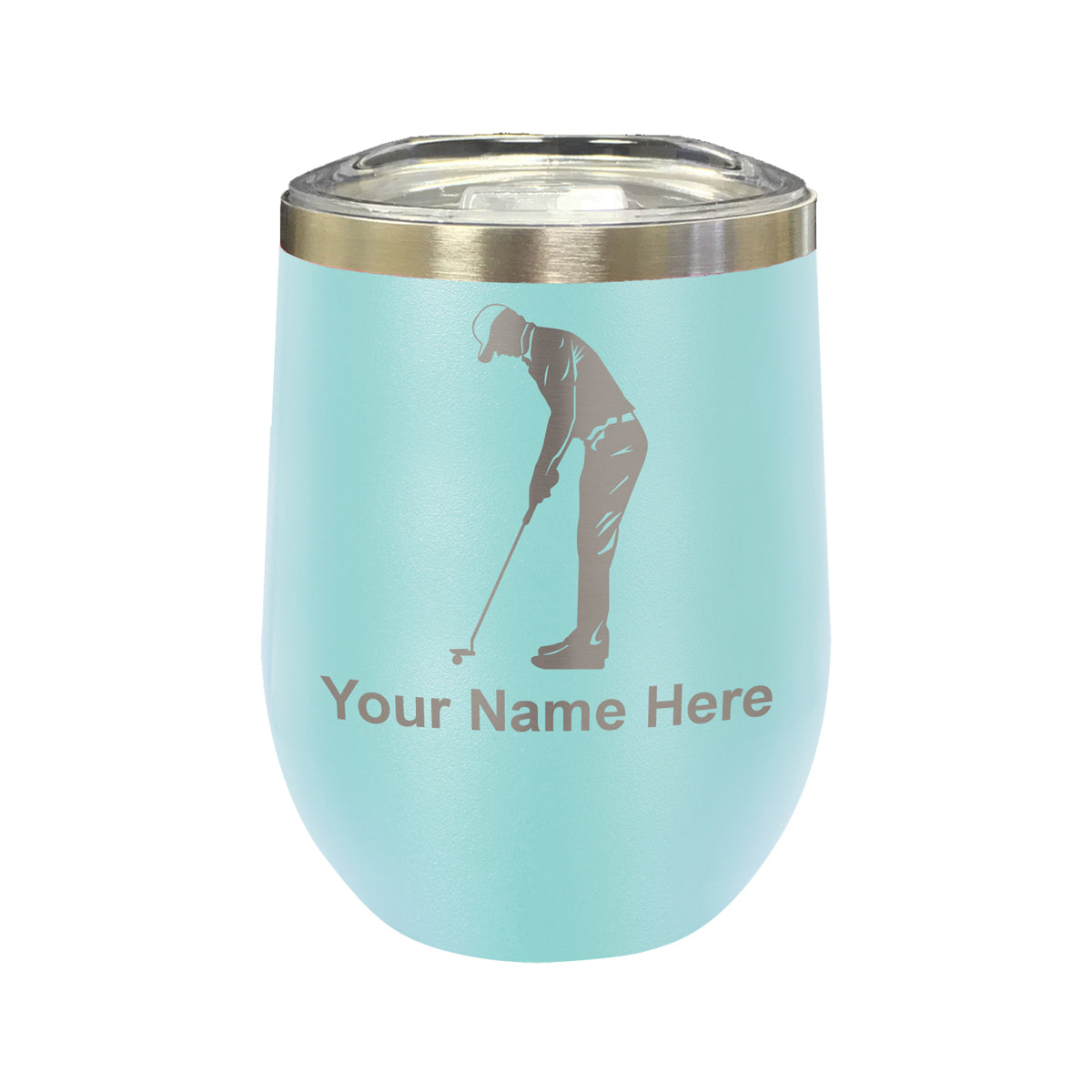 LaserGram Double Wall Stainless Steel Wine Glass, Golfer Putting, Personalized Engraving Included