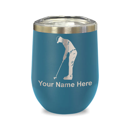 LaserGram Double Wall Stainless Steel Wine Glass, Golfer Putting, Personalized Engraving Included