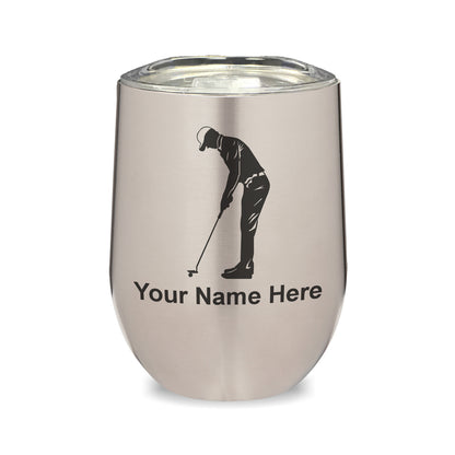 LaserGram Double Wall Stainless Steel Wine Glass, Golfer Putting, Personalized Engraving Included