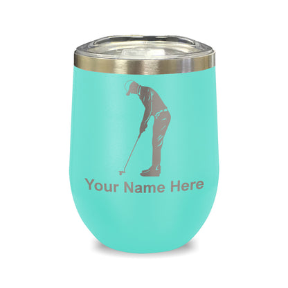 LaserGram Double Wall Stainless Steel Wine Glass, Golfer Putting, Personalized Engraving Included