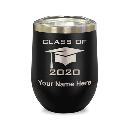 LaserGram Double Wall Stainless Steel Wine Glass, Grad Cap Class of 2020, 2021, 2022, 2023, 2024, 2025, Personalized Engraving Included