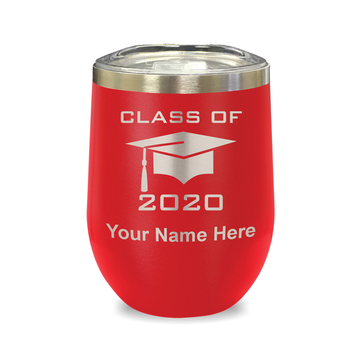 LaserGram Double Wall Stainless Steel Wine Glass, Grad Cap Class of 2020, 2021, 2022, 2023, 2024, 2025, Personalized Engraving Included