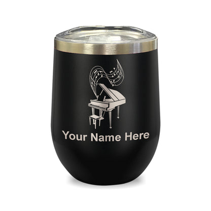 LaserGram Double Wall Stainless Steel Wine Glass, Grand Piano, Personalized Engraving Included