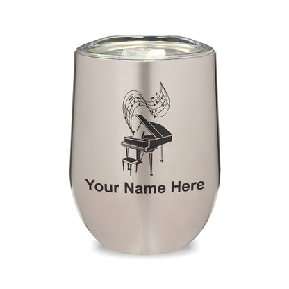 LaserGram Double Wall Stainless Steel Wine Glass, Grand Piano, Personalized Engraving Included