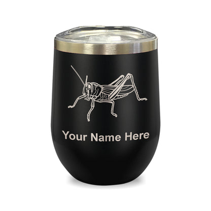 LaserGram Double Wall Stainless Steel Wine Glass, Grasshopper, Personalized Engraving Included