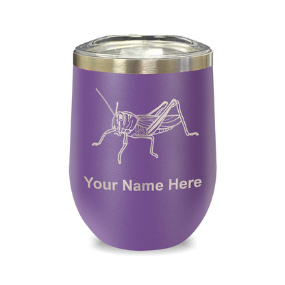 LaserGram Double Wall Stainless Steel Wine Glass, Grasshopper, Personalized Engraving Included