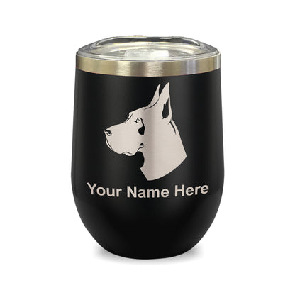 LaserGram Double Wall Stainless Steel Wine Glass, Great Dane Dog, Personalized Engraving Included