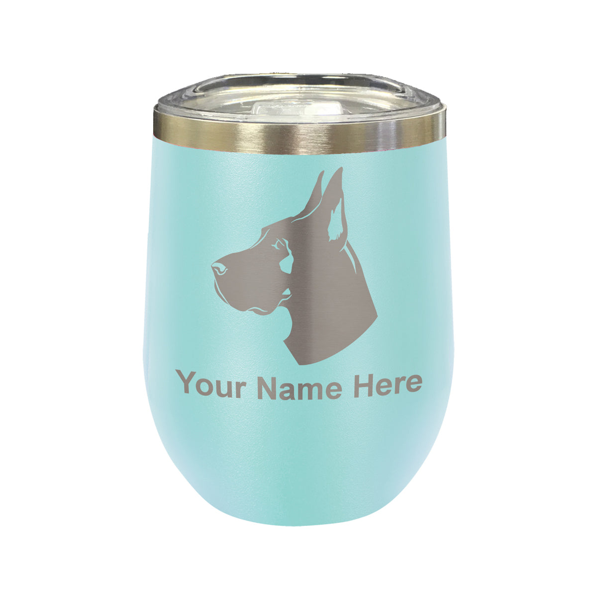 LaserGram Double Wall Stainless Steel Wine Glass, Great Dane Dog, Personalized Engraving Included