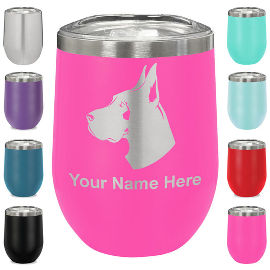 LaserGram Double Wall Stainless Steel Wine Glass, Great Dane Dog, Personalized Engraving Included