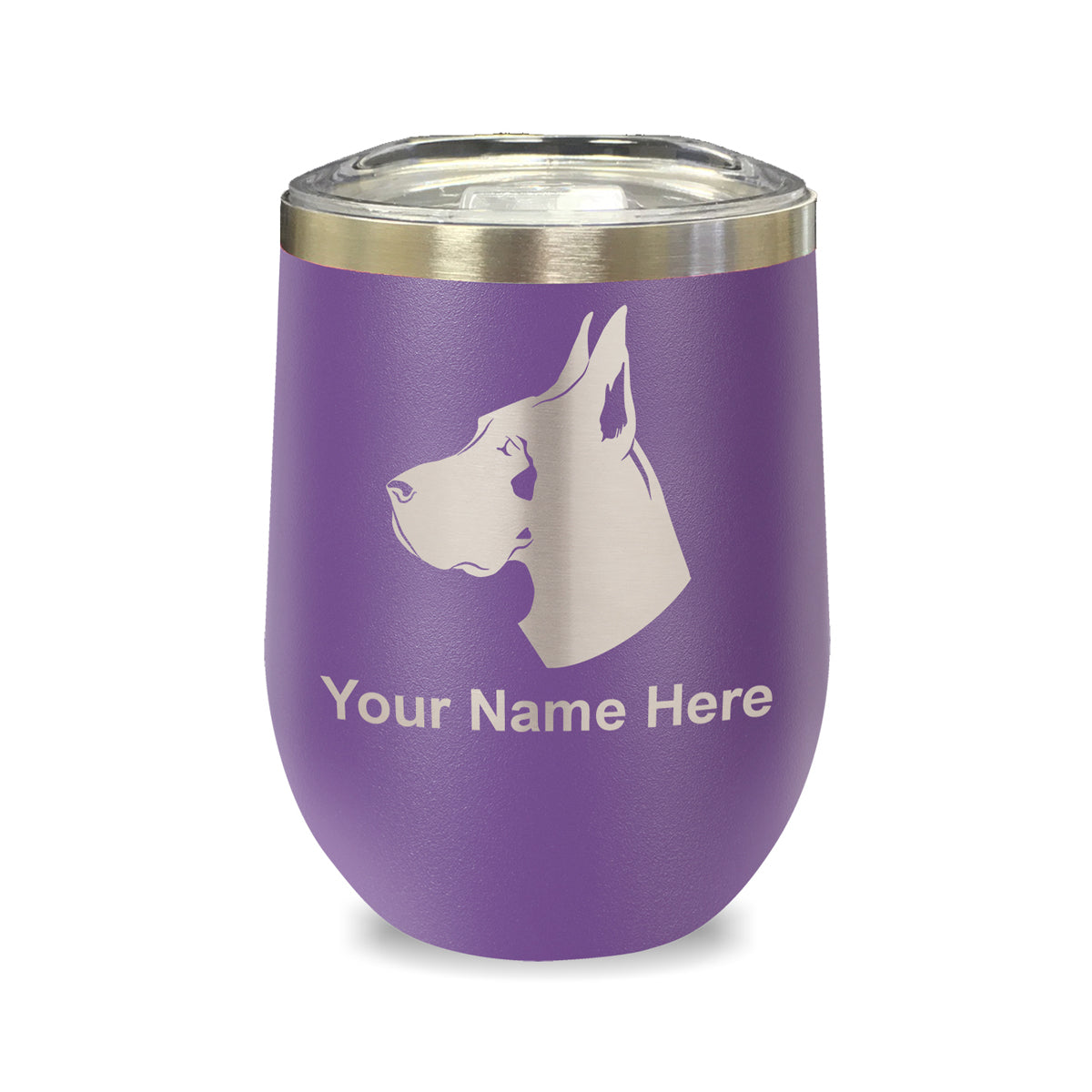 LaserGram Double Wall Stainless Steel Wine Glass, Great Dane Dog, Personalized Engraving Included