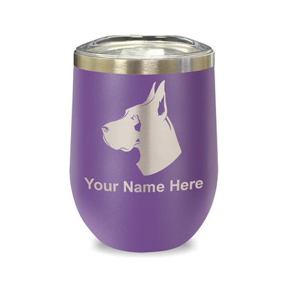 LaserGram Double Wall Stainless Steel Wine Glass, Great Dane Dog, Personalized Engraving Included