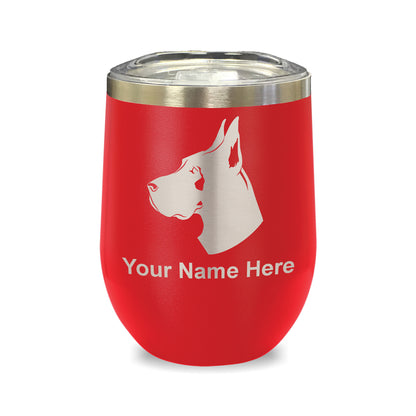 LaserGram Double Wall Stainless Steel Wine Glass, Great Dane Dog, Personalized Engraving Included