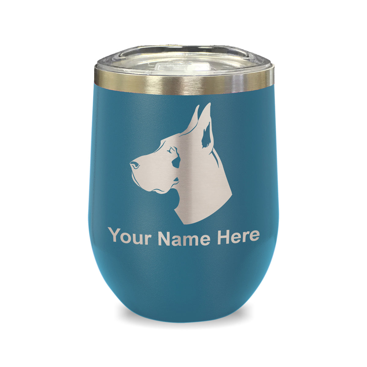 LaserGram Double Wall Stainless Steel Wine Glass, Great Dane Dog, Personalized Engraving Included