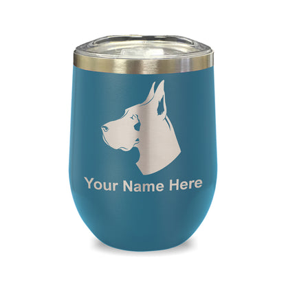 LaserGram Double Wall Stainless Steel Wine Glass, Great Dane Dog, Personalized Engraving Included