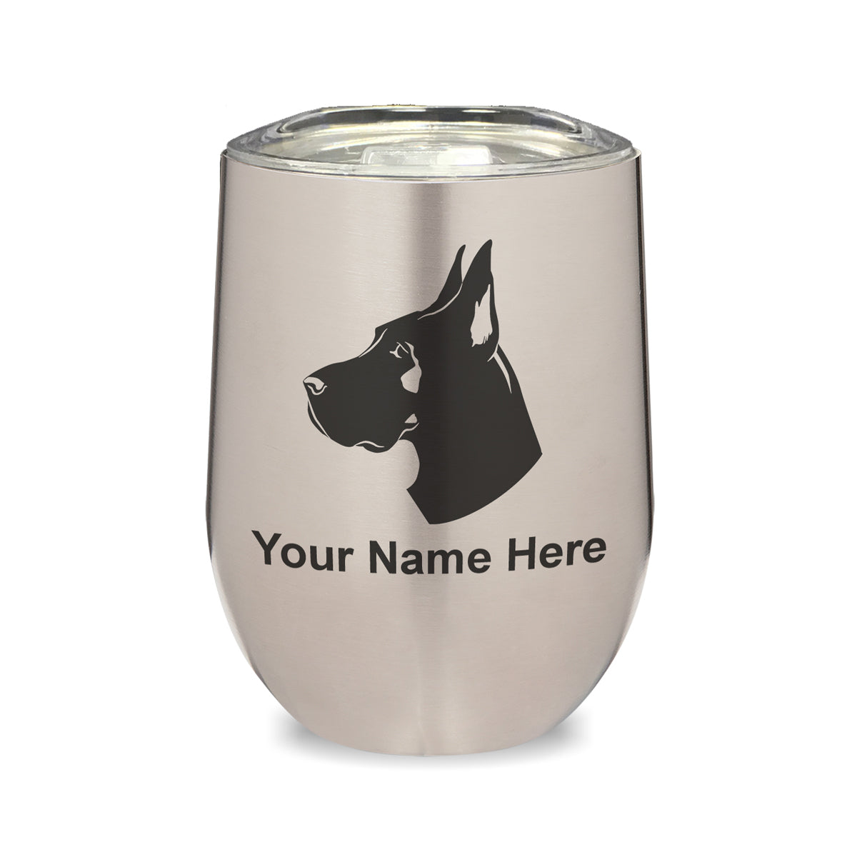 LaserGram Double Wall Stainless Steel Wine Glass, Great Dane Dog, Personalized Engraving Included
