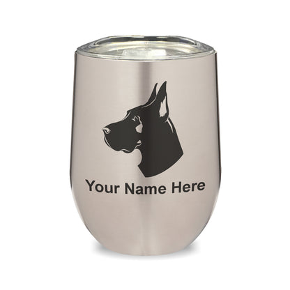 LaserGram Double Wall Stainless Steel Wine Glass, Great Dane Dog, Personalized Engraving Included