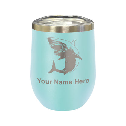 LaserGram Double Wall Stainless Steel Wine Glass, Great White Shark, Personalized Engraving Included