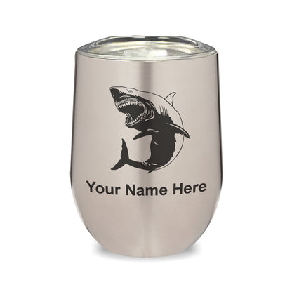 LaserGram Double Wall Stainless Steel Wine Glass, Great White Shark, Personalized Engraving Included