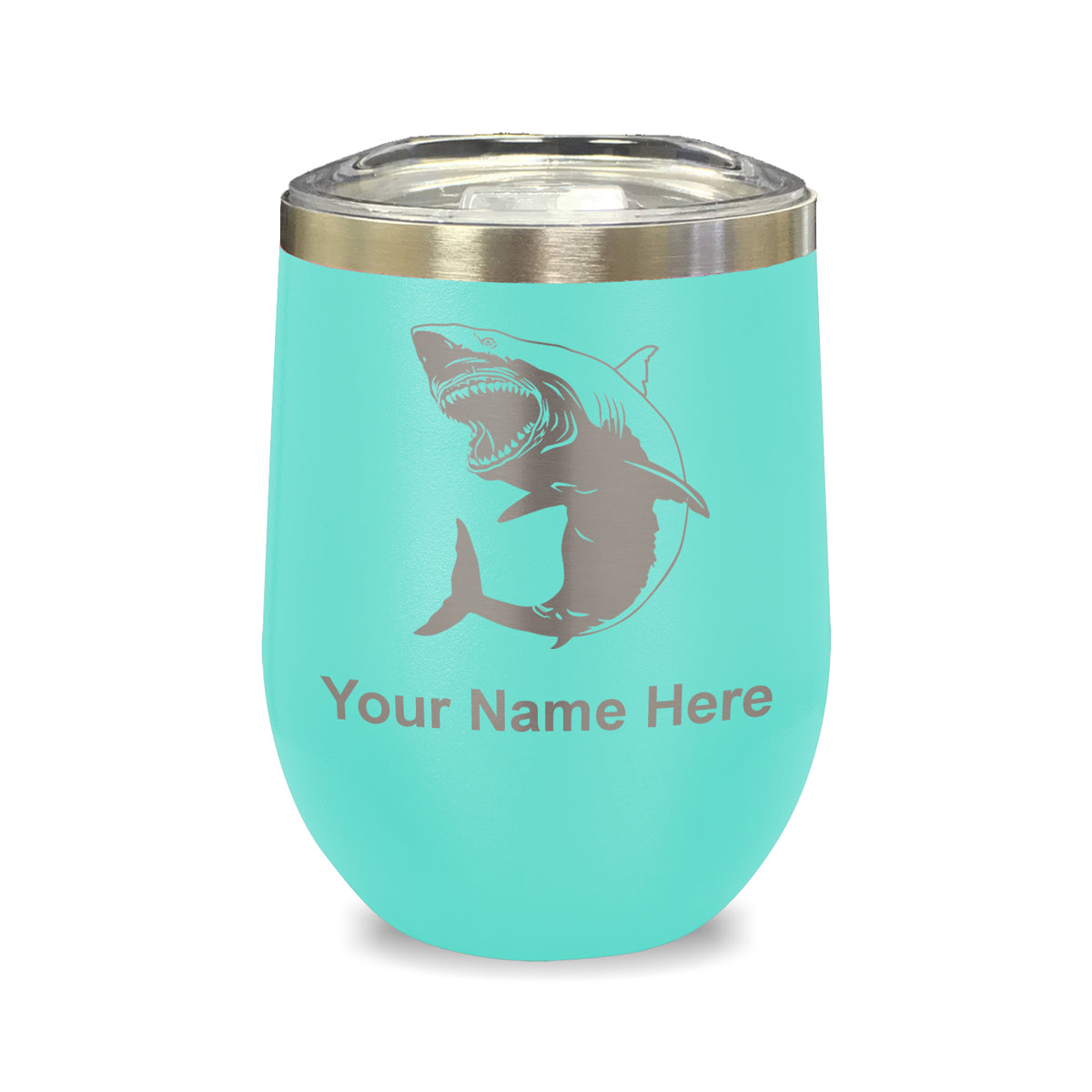 LaserGram Double Wall Stainless Steel Wine Glass, Great White Shark, Personalized Engraving Included